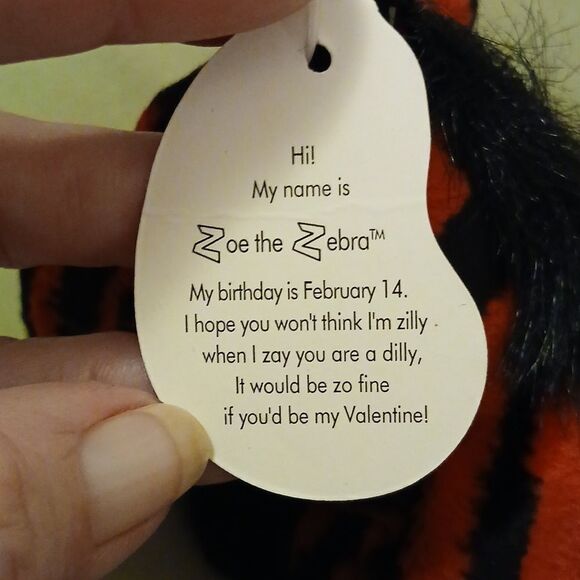 🩷Avon Full O' Beans Collectible Plushie, ZOE THE ZEBRA. Complete with Birthday - Picture 6 of 9